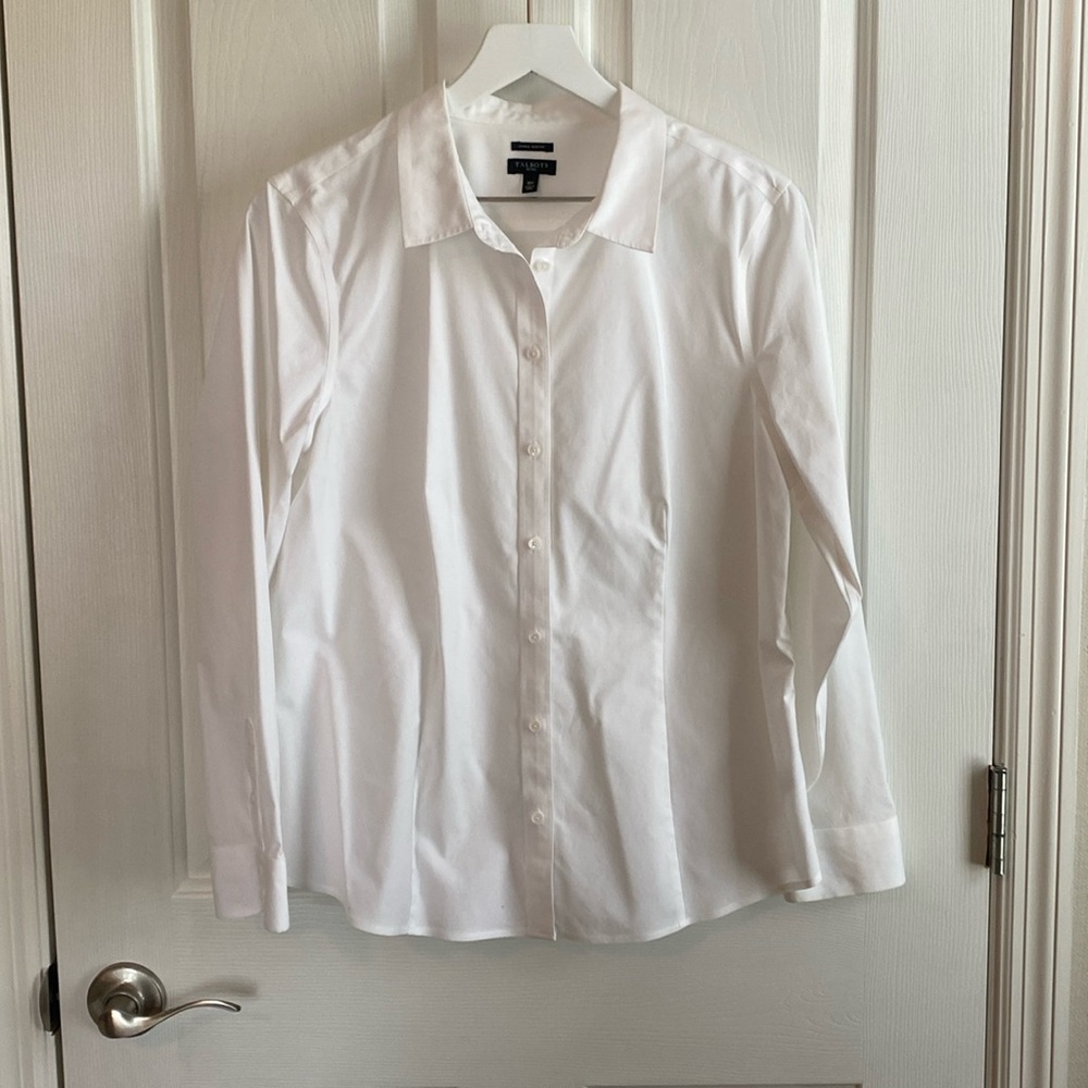 Talbots Womens Classic Collared Long Sleeve Button Down White Blouse Size 16P